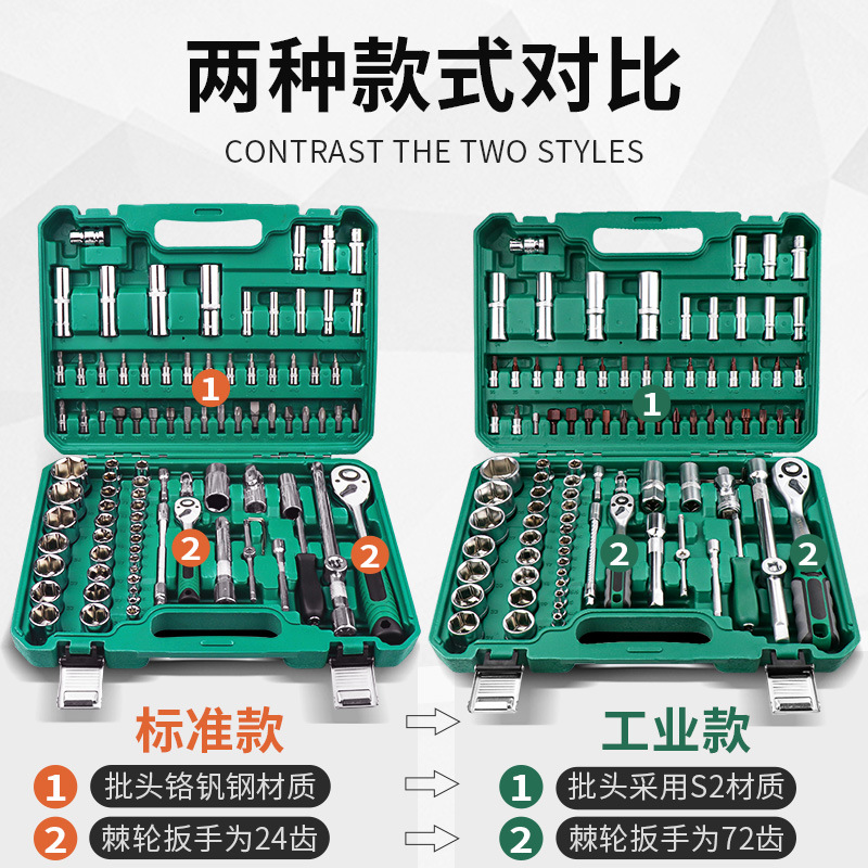 ✅工业级汽修套装大全汽保维修工具铬钒钢套筒扳手新能源工具