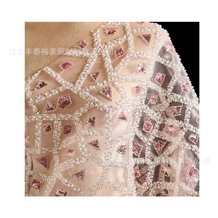 Sequinilla, cuentas bordadas rosadas, cuentas bordadas tridimensionales, tela bordada, cuentas bordadas, vestido de boda de moda