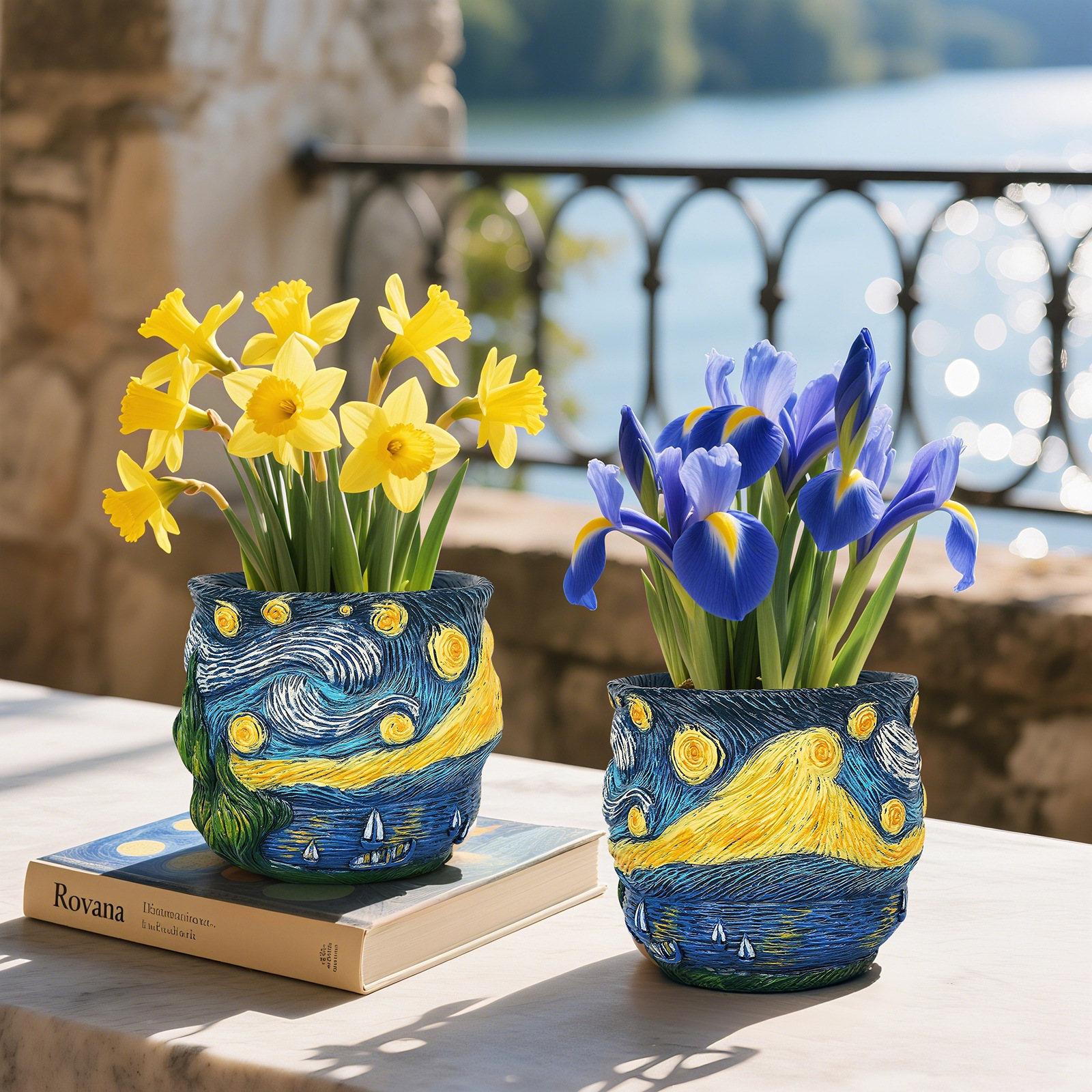 Kindergarten Hot Selling Van Gogh Inspired Series Starry Sky and Galaxy Resin Flower Pots Creative Home Desktop Garden Planting Containers