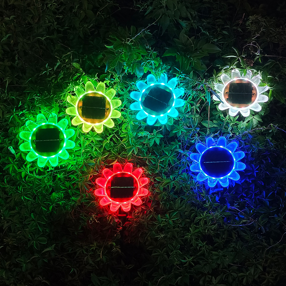 私模RGB七彩太陽能庭院燈草坪泳池?zé)魬敉夥浪甃ED水面荷花燈水漂燈