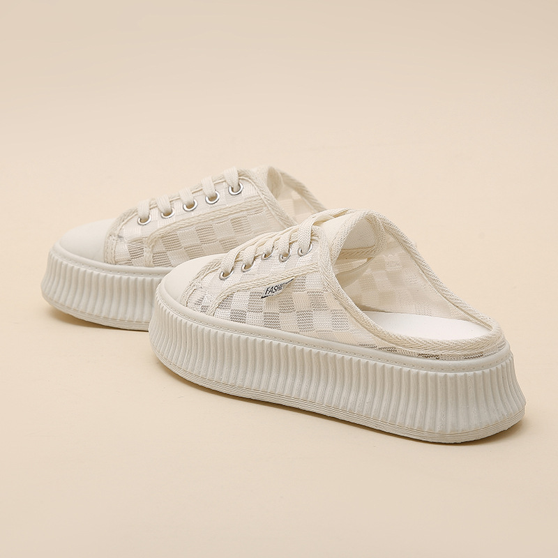 Τα γυναικεία εξωτερικά ενδύματα με διχτυωτές μύτες και μισές παντόφλες είναι μοντέρνα το καλοκαίρι του 2023, νέες χοντρές σόλες, χωρίς τακούνι και λευκά παπούτσια για τεμπέληδες_voghion.com