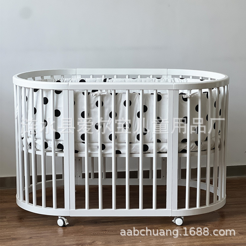 Light Luxury Crib White Pine Wood Multi-Purpose Bb Bed Can Be Extended to Kidsren's Bed as Desk Sleeping Board Adjustable