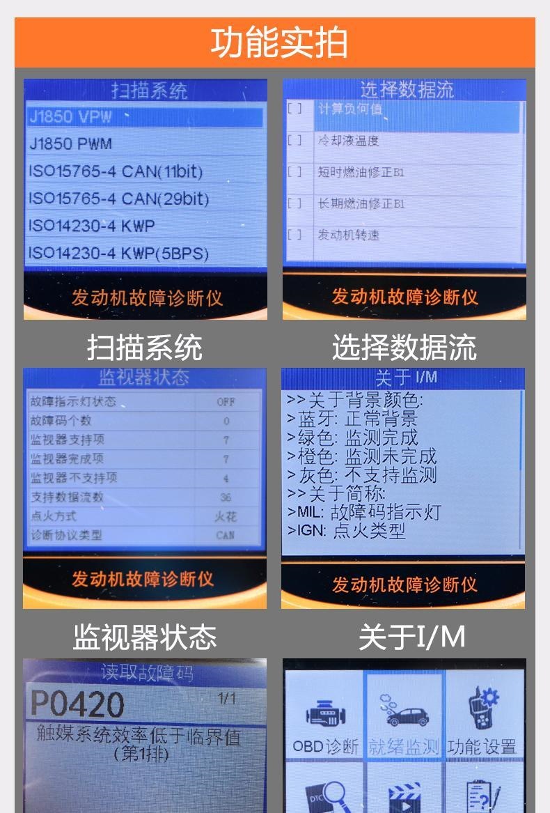 OM1200 Automotive Diagnostic Scanner, OBD On-Board Computer, Universal Engine Fault Diagnostic Tool, Reads Data Stream