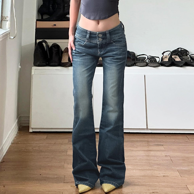 Low Price Clearance Sale # Retro-Style Wide-Waist Buttoned Low-Rise Jeans, Casual and Stylish, Simple and Versatile Long Pants. Low Price Clearance Sale # Retro-Style Wide-Waist Buttoned Low-Rise Jeans, Casual and Stylish, Simple and Versatile Long Pants.