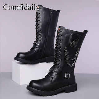 定制大码4546男式皮靴工装铆钉侧拉链硬汉皮带扣高筒马丁靴机车鞋