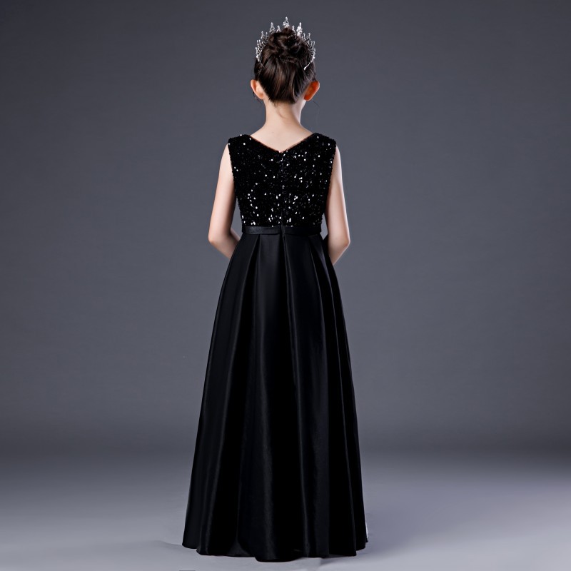 Elegantes schwarzes Prinzessinnenkleid für Mädchen – Langärmeliges Abendkleid für Klavierkonzerte, Violinkonzerte und besondere Anlässe (80-160 cm)_voghion.com