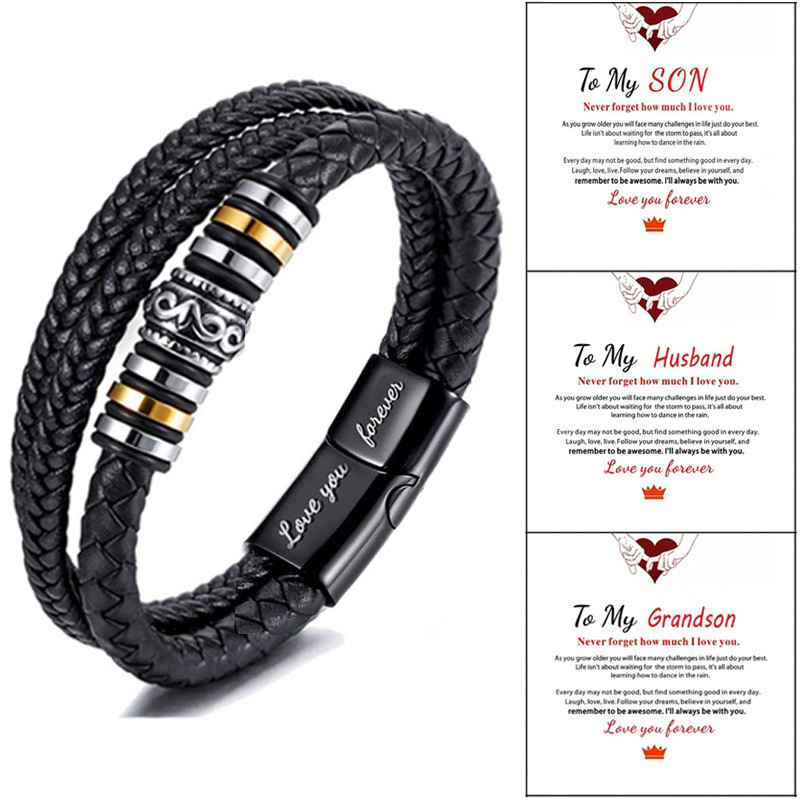 36g Weight Bangle Classification 1 Piece Quantity Fashion Solid Color Pu Leather Alloy Braid Men'S Bangle Men Cord & Leather Bracelets