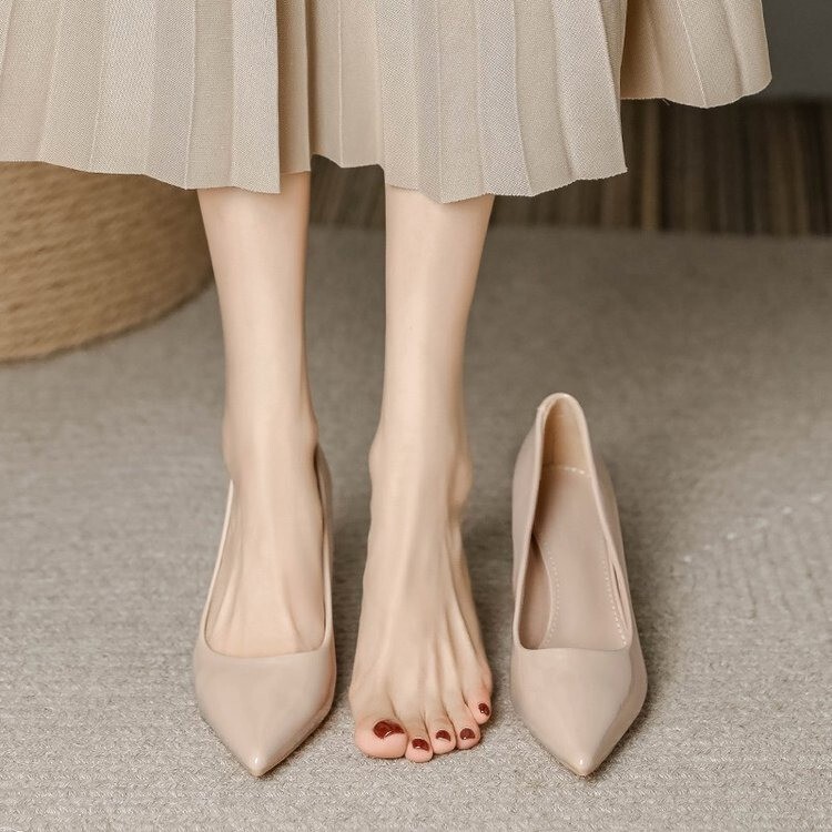 Nude Color 6cm Pointed Toe Thick Heel High Heels for Women 2025 Spring & Fall Versatile Soft and Comfortable Shoes That Go Well with Skirts, Soft Soles