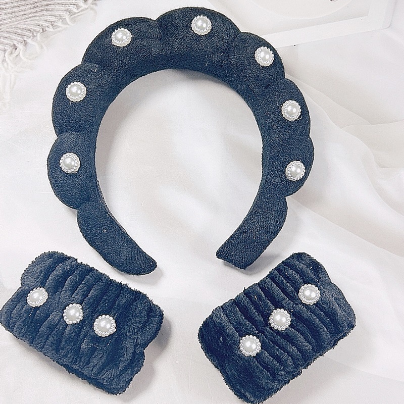 기계 재봉 트위스트 진주 헤어 밴드-블랙 (20*17*4cm 89g)