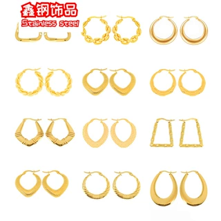 欧美跨境ins钛钢耳环不掉色高级感法式耳扣18K不锈钢耳圈耳饰批发