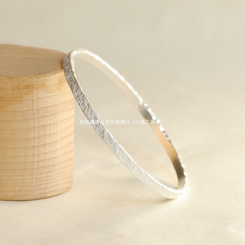 999纯银手镯女简约原创设计磨砂999银纯银手链女送女朋友情侣饰品