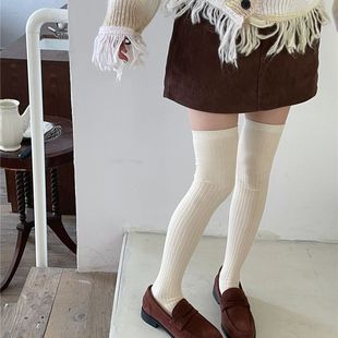 IOULOR autumn and winter miu style vertical pattern over-the-knee socks new versatile solid color slimming stockings warm cotton socks