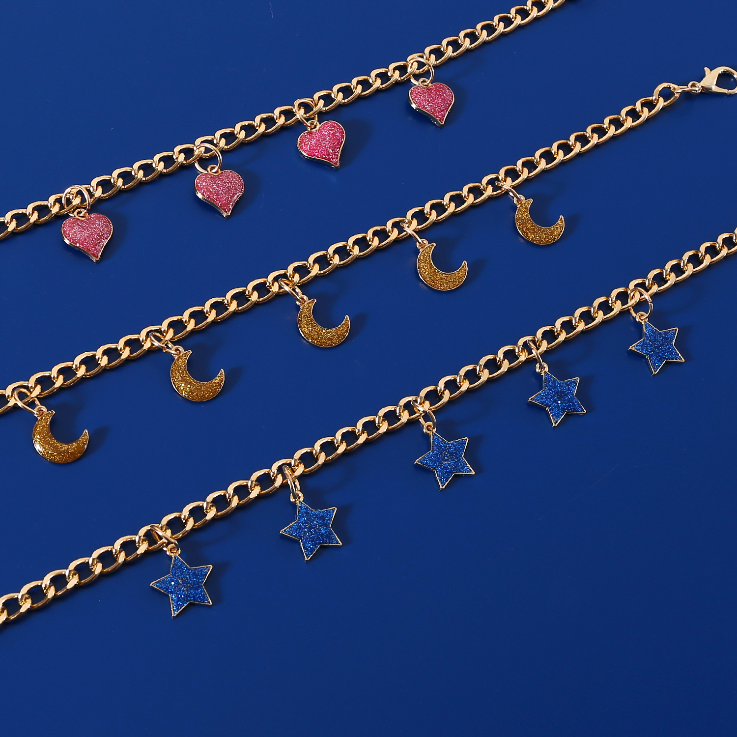 Comercio exterior mascotas collares de cadena de metal amor estrellas luna pendente gato perro collar accesorios collar