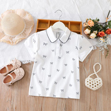 女童polo衫2025夏季中大童翻领短袖t恤儿童满印纯棉学院风上衣