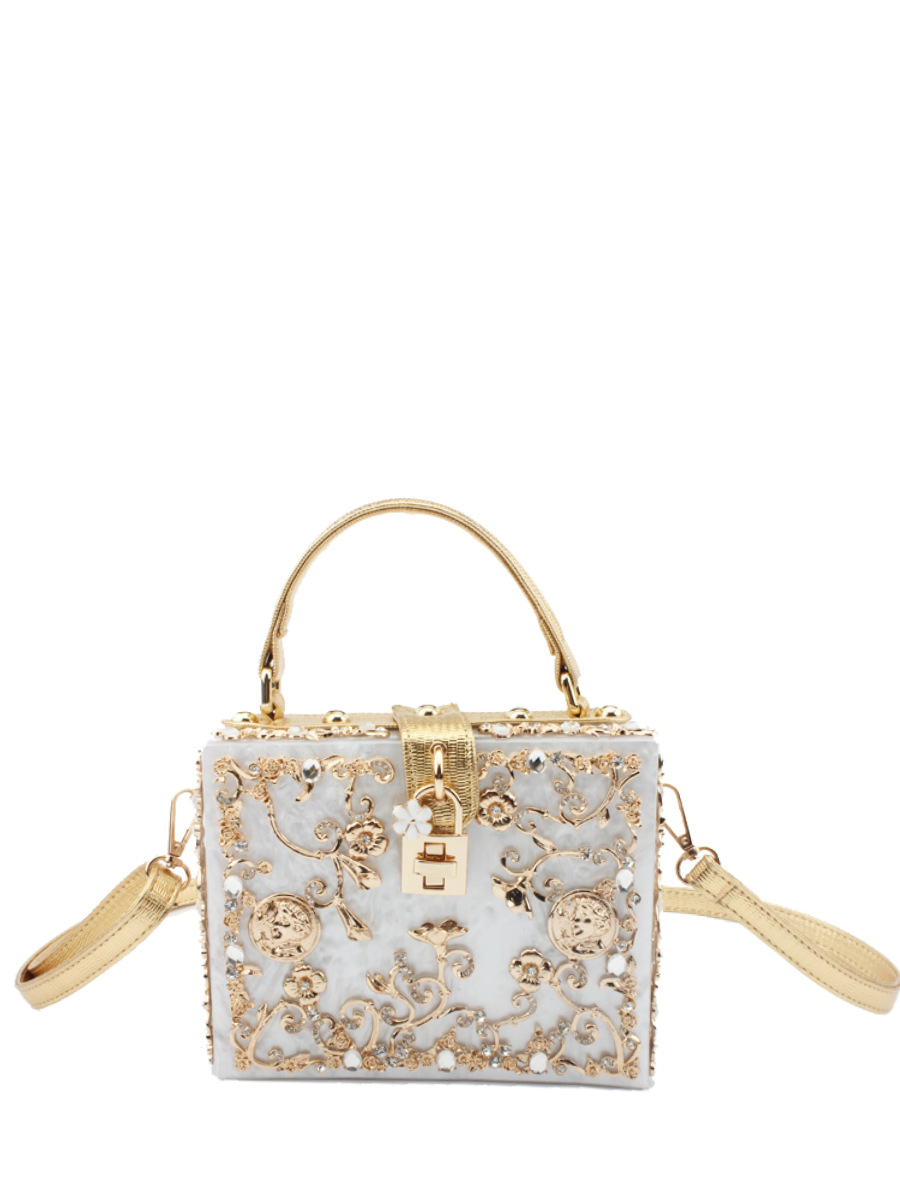 European And American Acrylic Evening Bag Hollow-Out Metal Carved Diamond Inlaid Handbag Shoulder Crossbody Bag For Women - Thumbnail 6