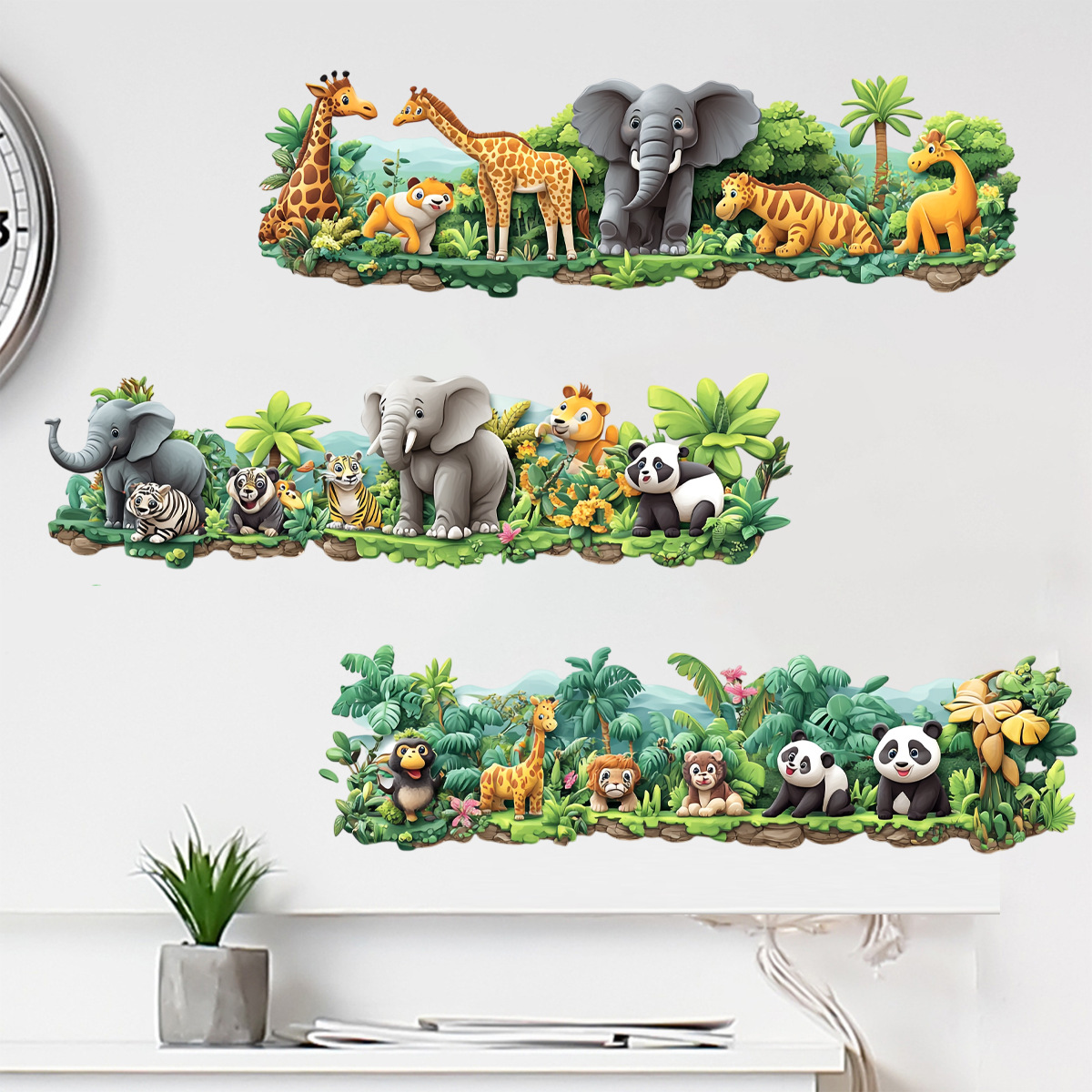 Cartoon Animal Elephant Giraffe Panda Fantasy Forest Living Room…