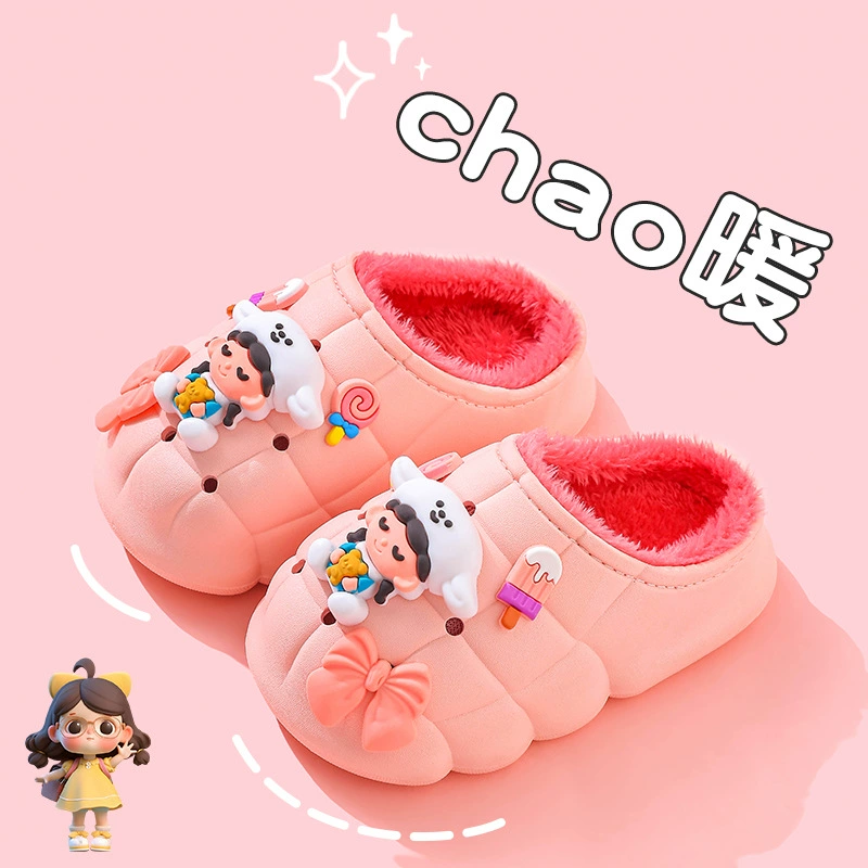 Зимние детские хлопковые тапочки для девочек, милые домашние теплые водонепроницаемые нескользящие тапочки для малышей и детей, хлопковая обувь на флисовой подкладке для мальчиков и родителей.