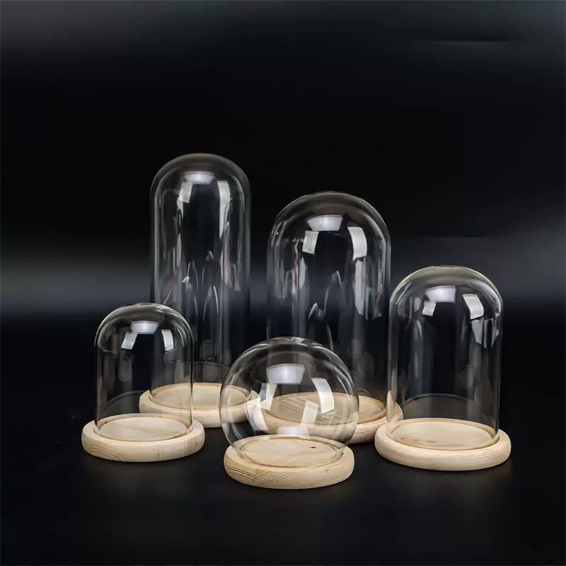 厂家生产透明圆头玻璃罩  高硼硅玻璃工艺品桌面摆件永生花灯罩