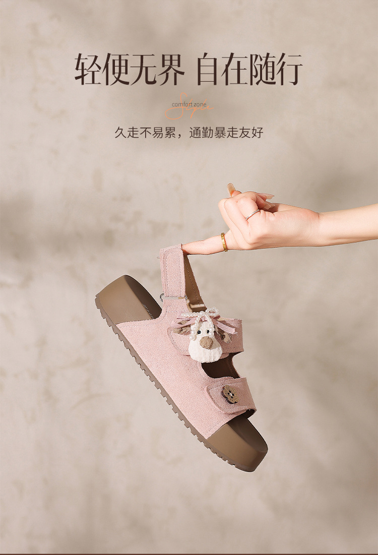 Sandal xỏ ngón đế bệt nữ phong cách Hàn Quốc — FT81 Hồng chi tiết 7