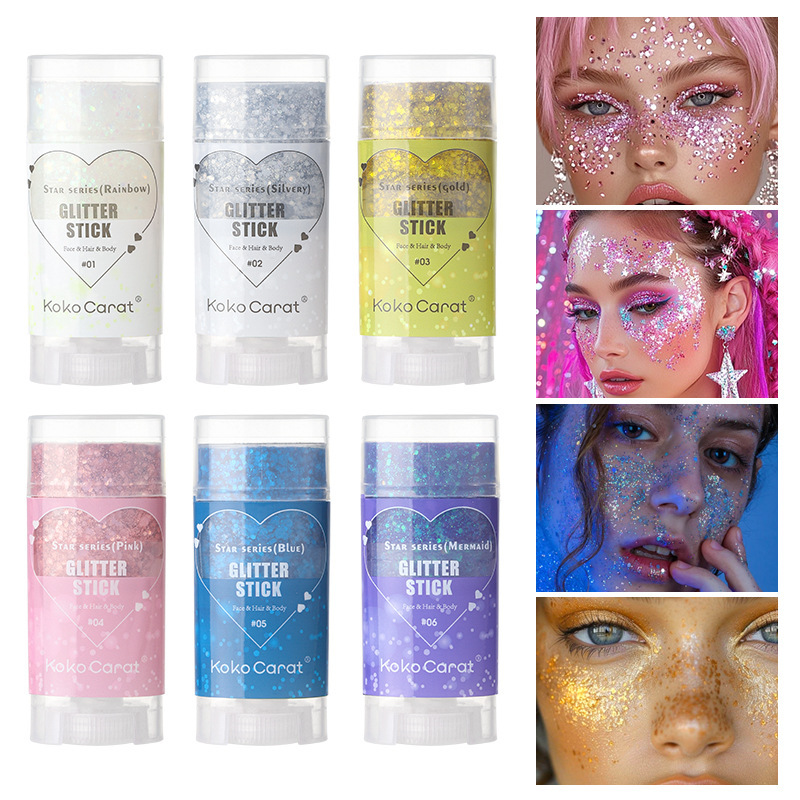Koko Carat Cross-Border Colored Glitter Eyeshadow Body Paint Stick Face and Lip Star Glitter Festival Stage Makeup Koko Carat Cross-Border Colored Glitter Eyeshadow Body Paint Stick Face and Lip Star Glitter Festival Stage Makeup