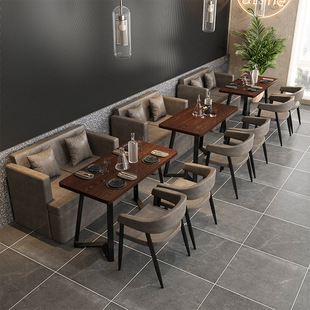 Retro Bar Table and Chair Combination Fast Food Table and Chairs Barbecue Shop Restaurant Dining Chair Industrial Style Booth Sofa