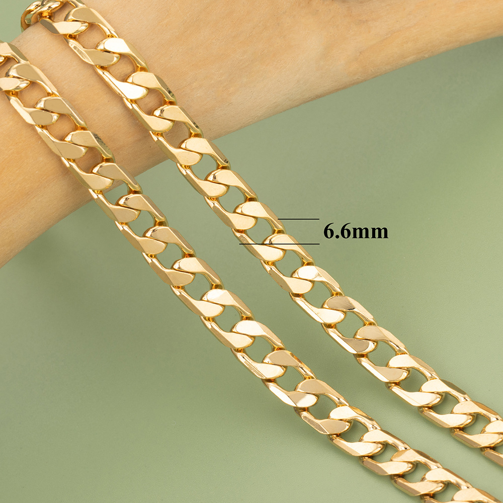 Solid Color Pattern 1 Piece Copper 18K Gold Plated Cuban Link Chain Curb Chain Polished 5mm Jewelry Accessories