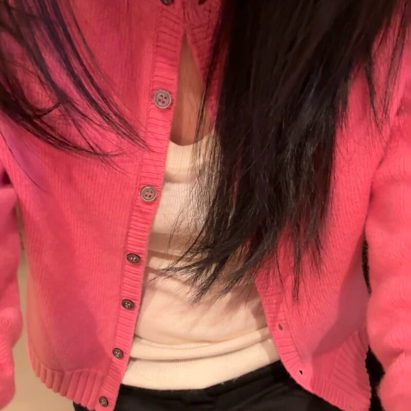 New Versatile Slimming Look Pure Color Basic Lamb Wool Slim Short Buttoned Knitted Sweater Cardigan for Women 4104