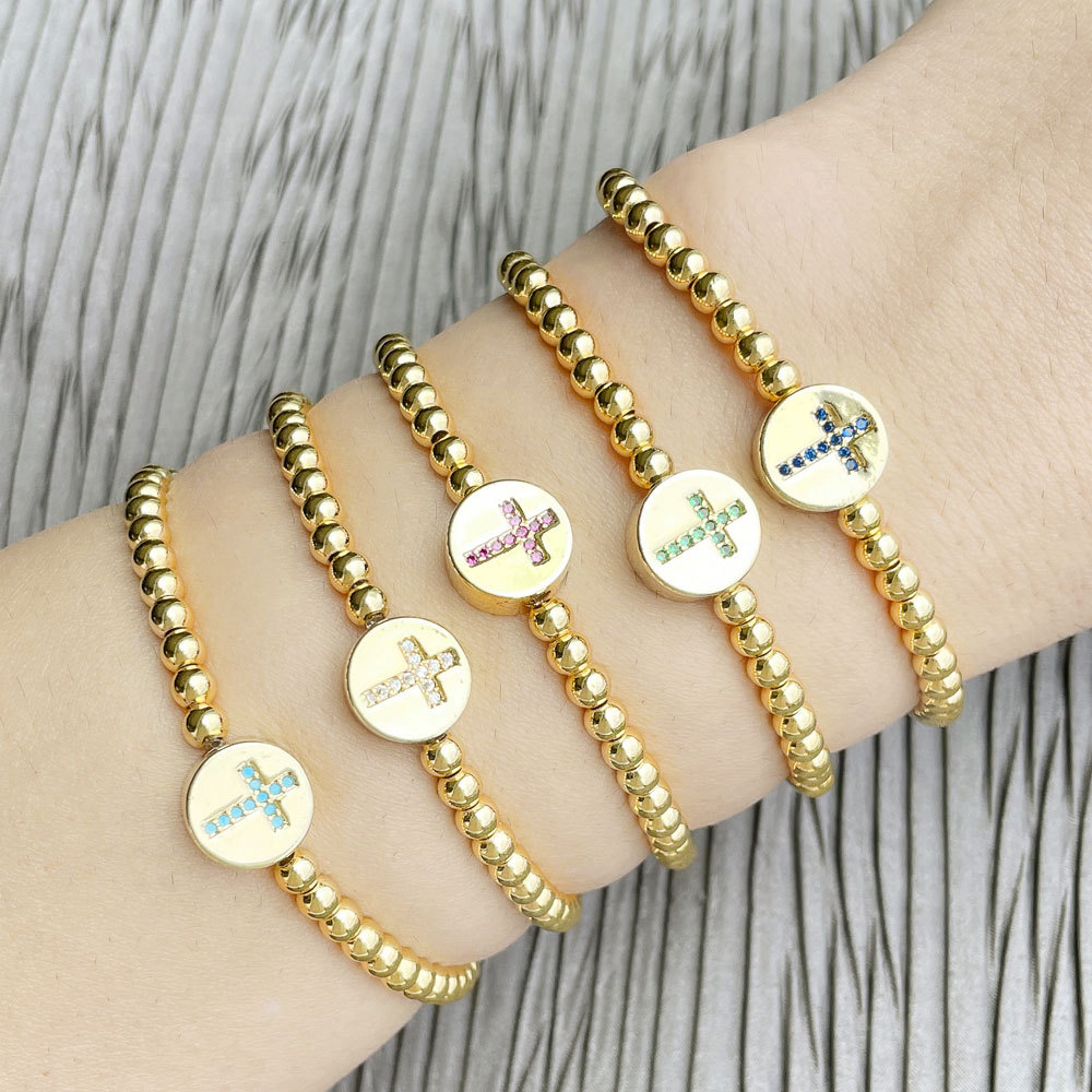 Retro Cross Copper Bracelets Inlay Zircon Copper Bracelets
