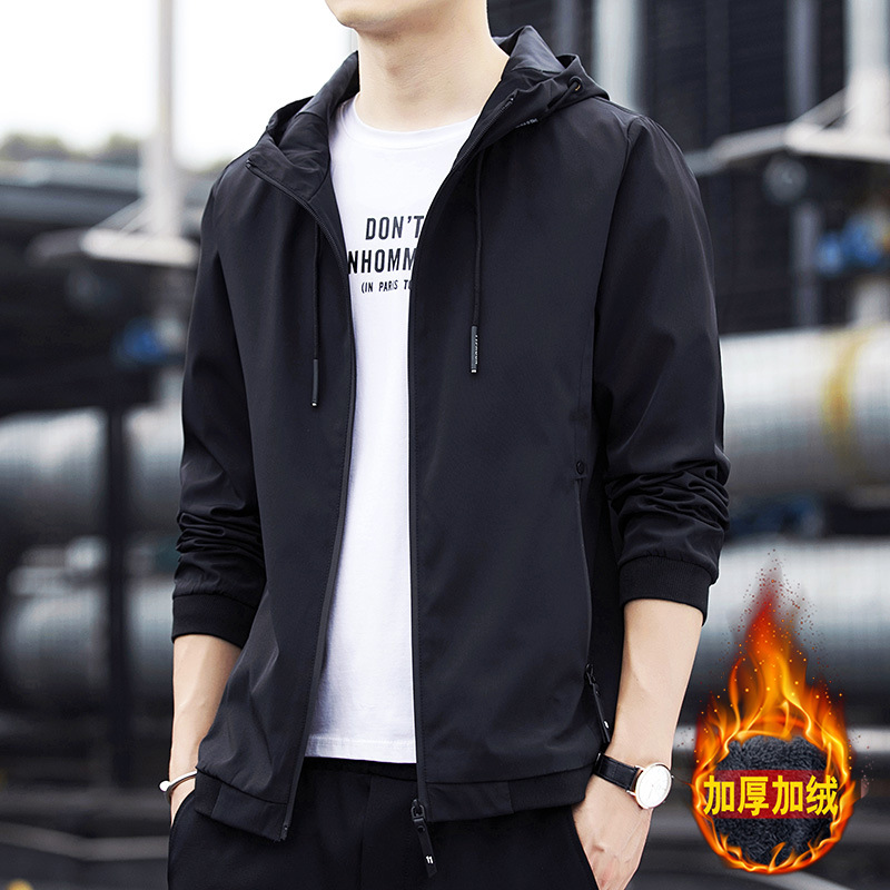 Liquidación, últimas unidades, chaqueta para hombre, primavera y otoño, estilo coreano, informal, juvenil, gruesa, forrada de lana, con capucha.