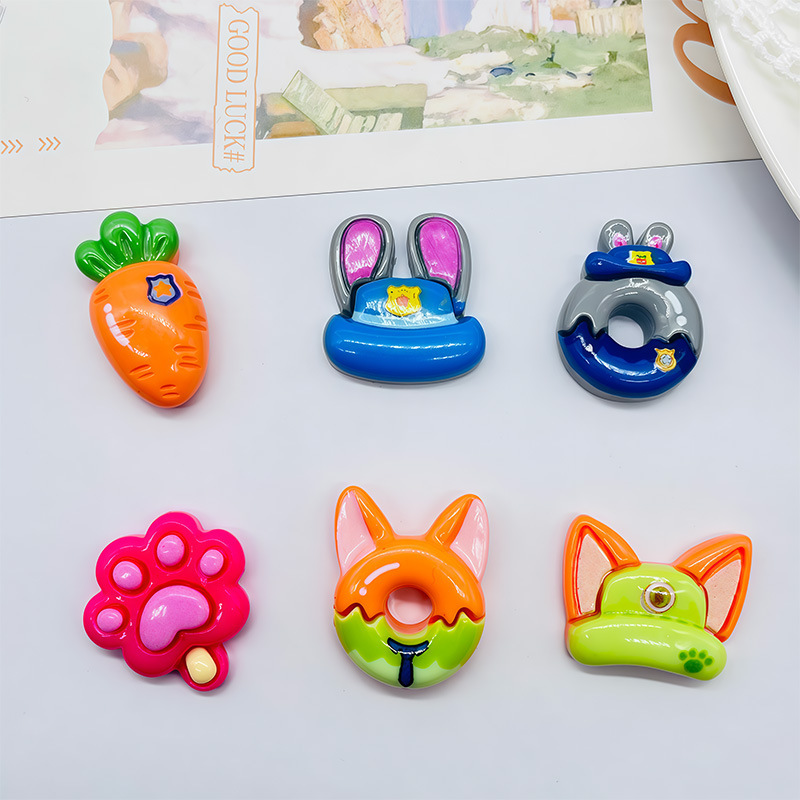 Cartoon Cat Paw Zootopia Donut DIY Cream Glue Hairpin Resin Accessories Phone Keychain Water Cup Sticker