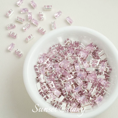 Rectangular Zircon Claw Drill Copper Plated 18K Gold Rhinestone Spacer Beads Handmade DIY Material Beaded Bracelet Accessories (Zərgərlik ara hissələri) - translucent-pink-silver-base-30-pieces-36mm
