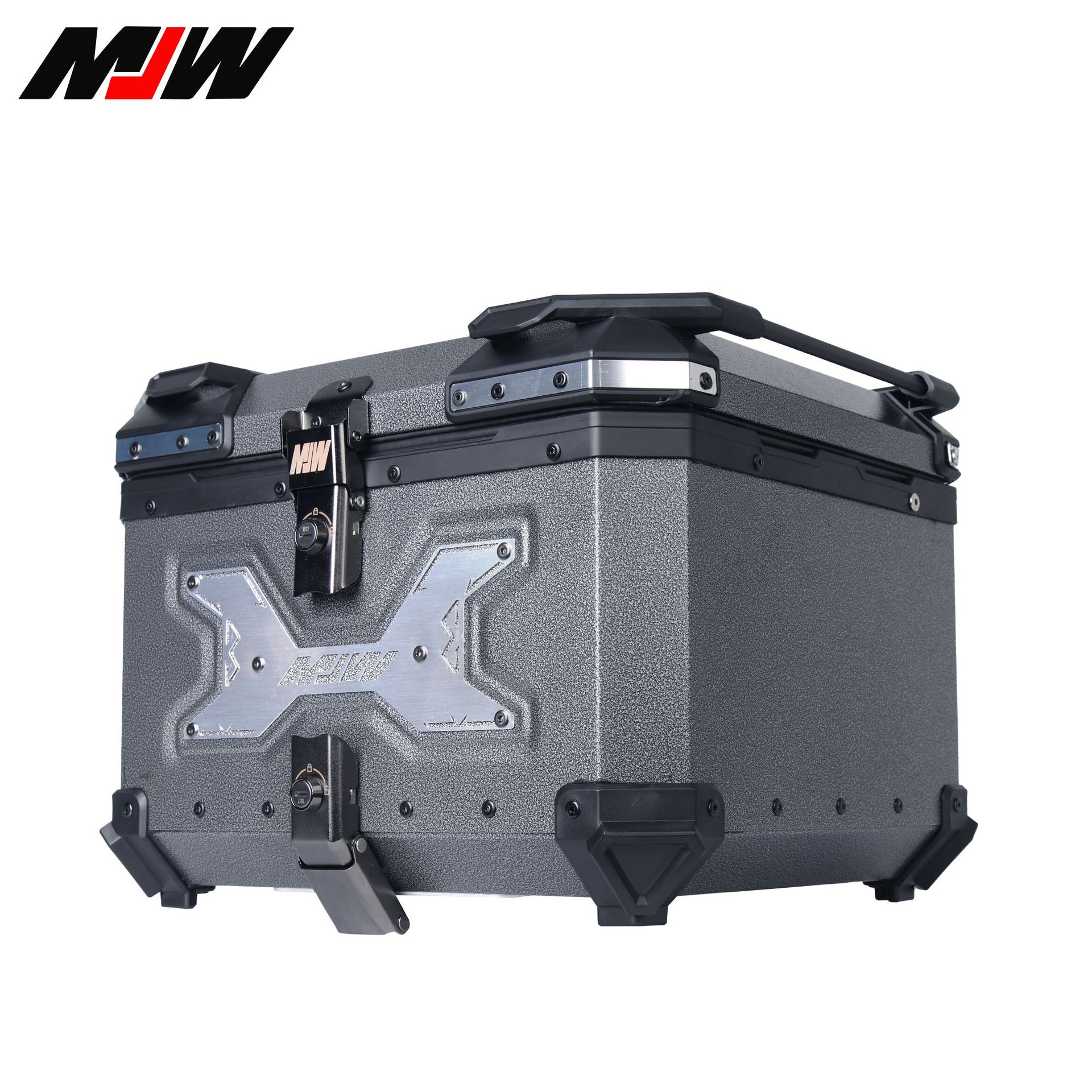 55L Popcorn Silver MJW Motorcycle Quick Release Aluminum Alloy Embossed Tail Box Scooter Trunk Electric Car Tail Box