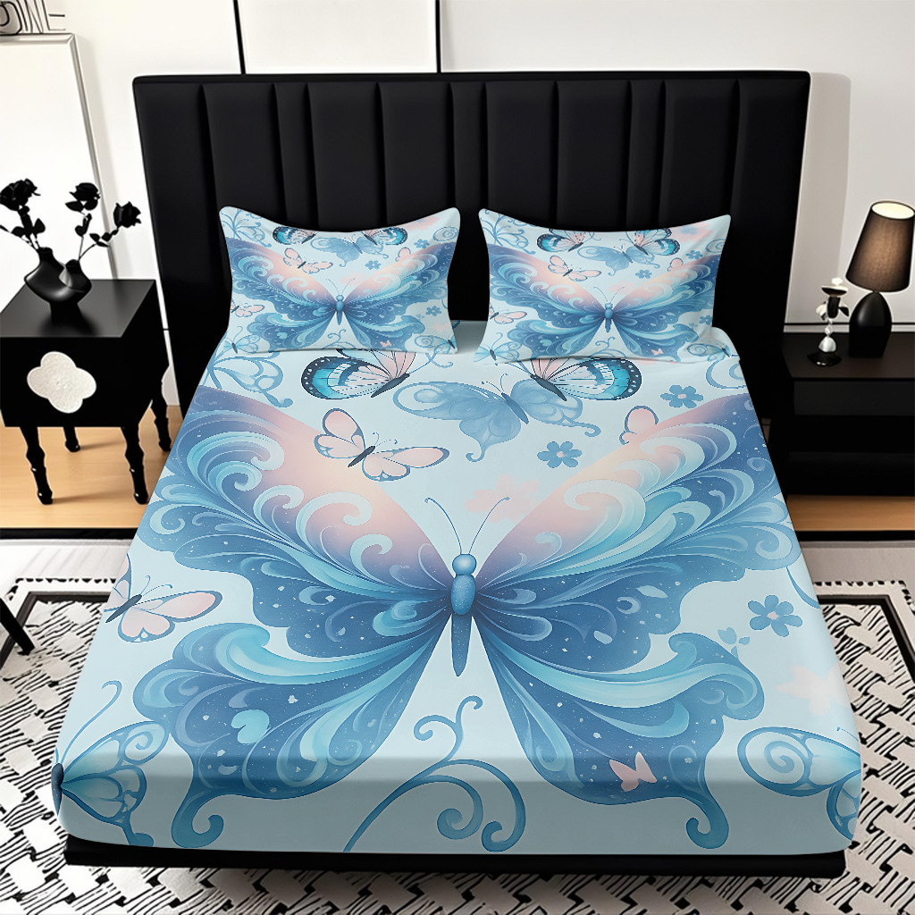 TEMU / JIT Transfronterizo para la serie de mariposas multicolores 3D impresión digital cama cama almohada kit de diseño se puede fijar