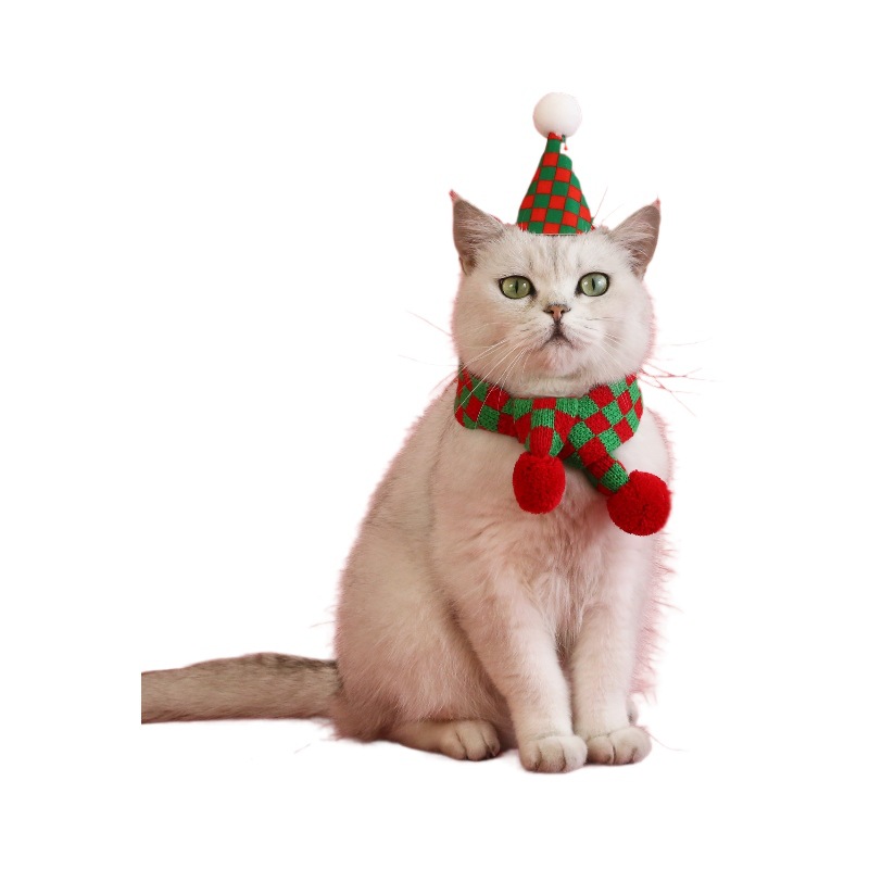 2024 mascotas set de Navidad gatos perros de madera cuadrilátero copo de nieve lana bufandas cuello gorra de pelo tridimensional toque