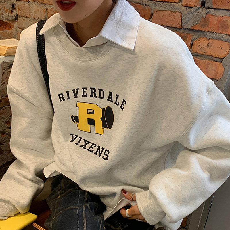 Añadir camisa casual suelta de vello mujer abrigo de otoño y invierno antiguo cuello redondo camisa de manga larga camisa de base superior comercio exterior ropa de mujer coreana
