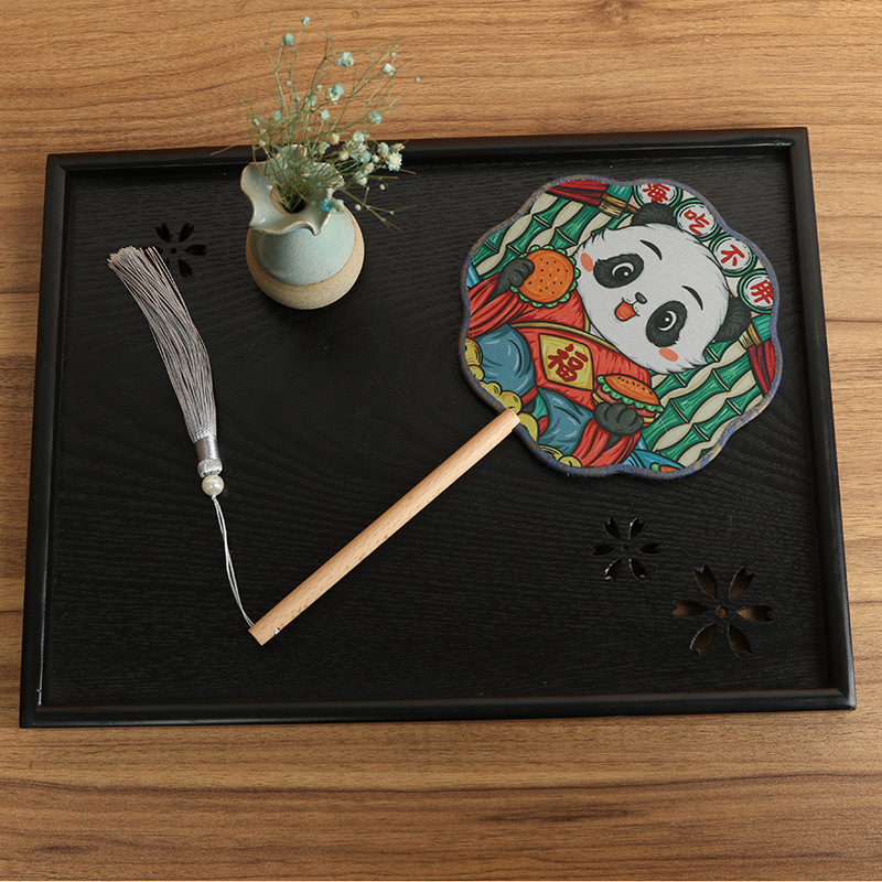 Translúcido moda nacional de los niños de ventilador redondo ventilador de la danza al por mayor mango de madera de una sola cara ventilador de la boda dibujos animados ventilador de publicidad fábrica