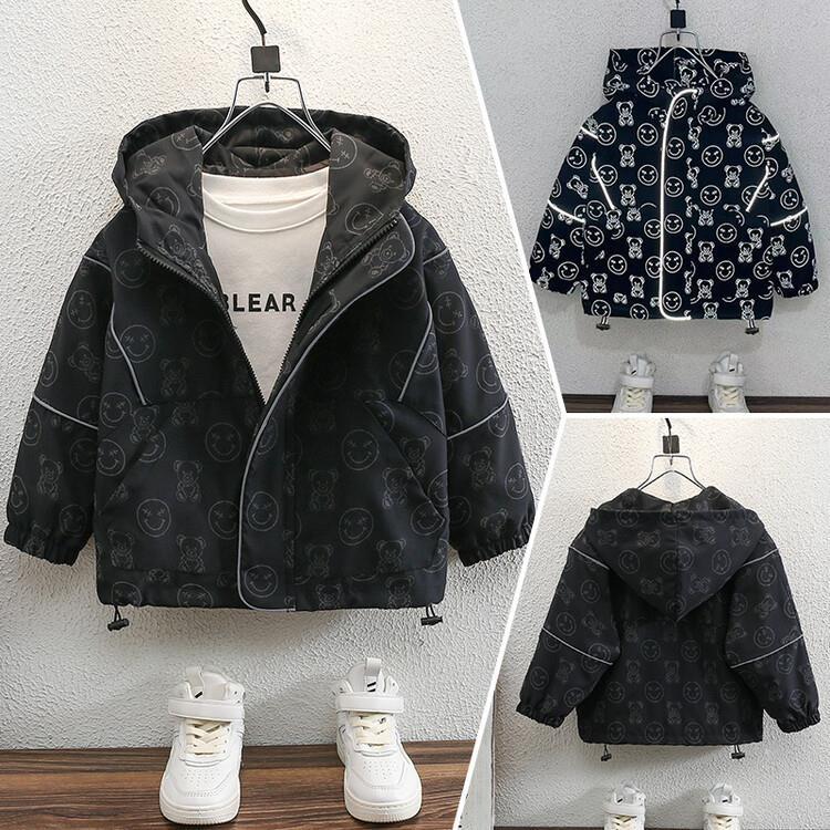 Boys' Spring and Autumn Reflective Bear Coat 2024 New Handsome Stormtrooper Jacket, Children's Hooded Windbreaker_voghion.com