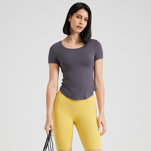 Yoga wear, sports top, women's short-sleeved T-shirt, women's running twist, beautiful back fitness wear