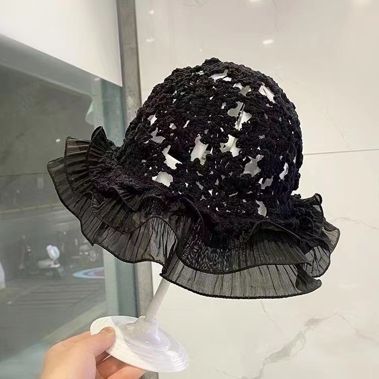 春夏薄款手工编针织帽女镂空钩花毛线帽甜美文艺显脸小包头堆堆帽|undefined
