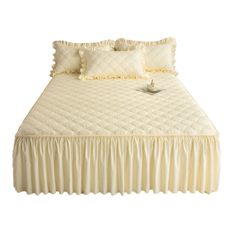 Una sola pieza de falda de cama de algodón 2025 nueva cubierta de cama a prueba de polvo, sábanas de algodón, cinturón, falda antideslizante general, cuatro estaciones