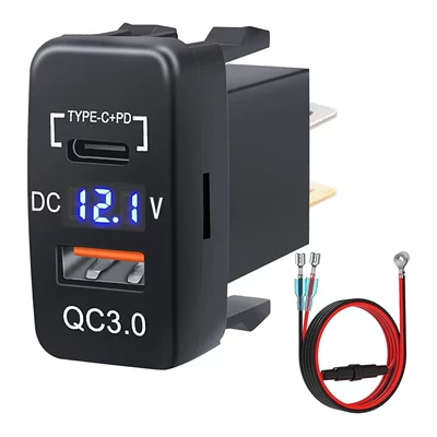 Suitable for Toyota Old Car Modified Car Mobile Phone Charger with Pd3.0+Qc3.0 Digital Display Voltmeter (Mobil şarj cihazları) - blu-ray