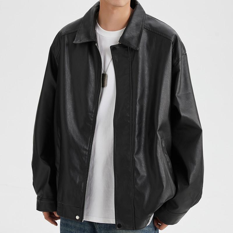 Spring and Autumn Black Trendy Leather New Casual American Loose Couple Motorcycle Leather Jacket Men's Jacket Retro