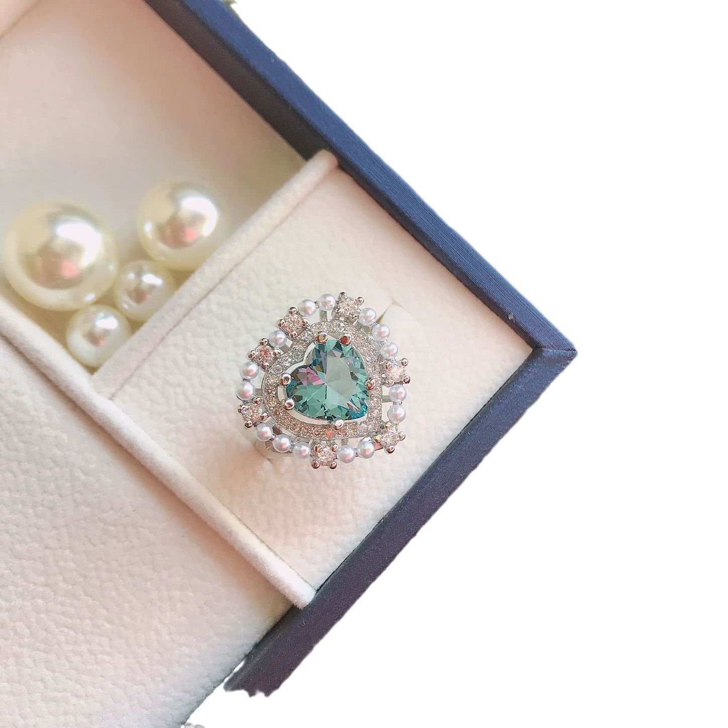 Grace Precision Light Blue Love Bead Design Set 18K Актриса та же лица Небольшое яркое кольцо