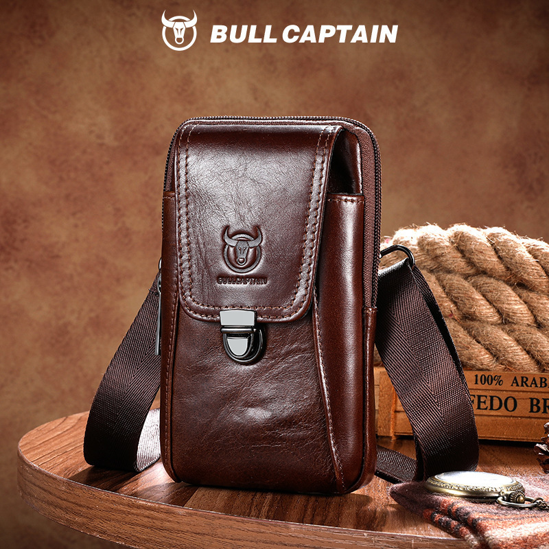 Bullcaptain Men's Genuine Leather Single Shoulder Crossbody Bag 5.5inch 6inch Belt-Wearable Phone Waist Bag Bullcaptain Men's Genuine Leather Single Shoulder Crossbody Bag 5.5inch 6inch Belt-Wearable Phone Waist Bag