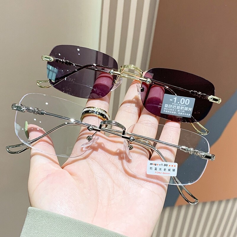 Photochromic Anti-Blue Light Reading Glasses, Rimless Style, Non-Prescription Lenses, Popular on Social Media, Hot-Selling Elderly Glasses, Ready-Made Photochromic Anti-Blue Light Reading Glasses, Rimless Style, Non-Prescription Lenses, Popular on Social Media, Hot-Selling Elderly Glasses, Ready-Made