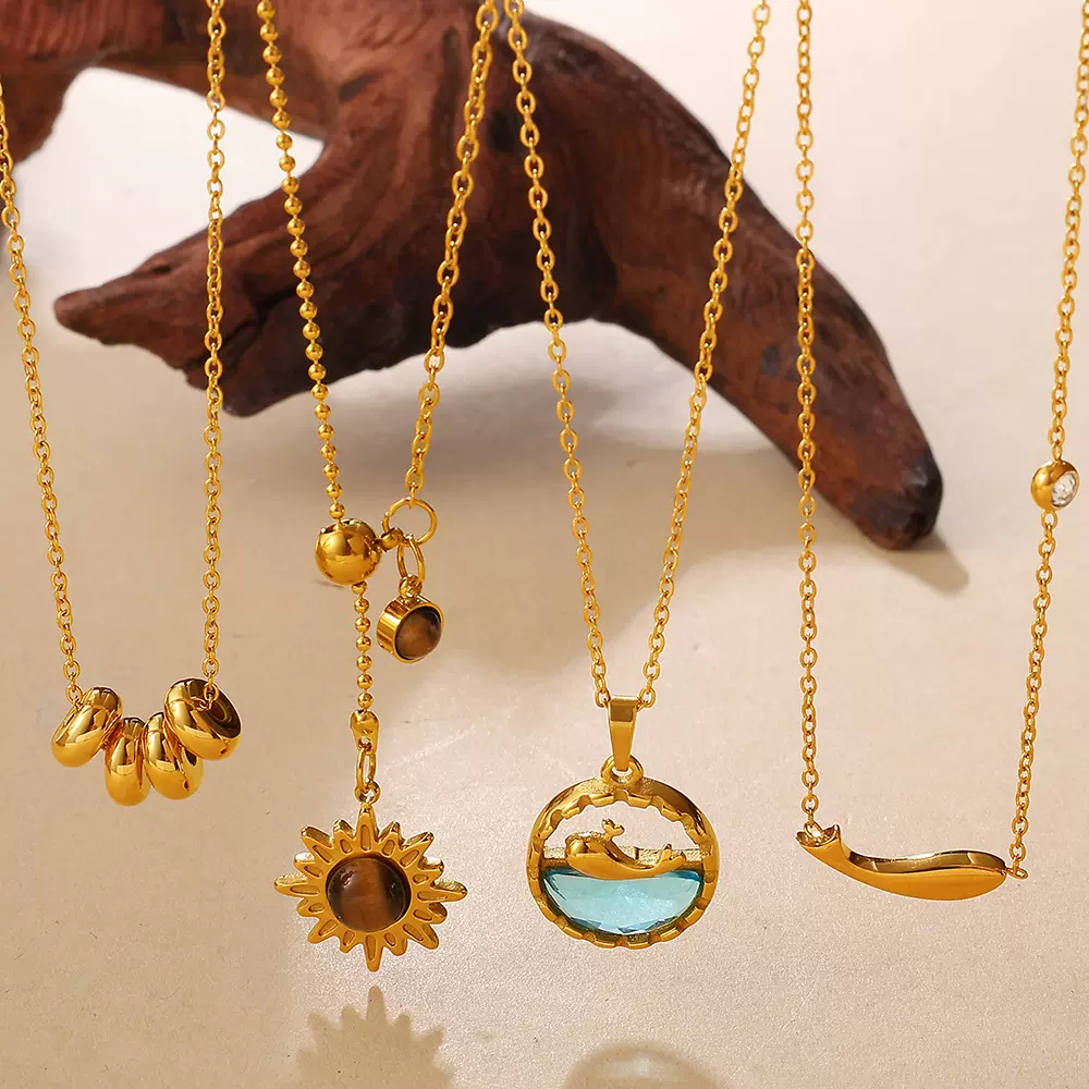 欧美跨境日常通勤温柔优雅颈链轻奢灵动蓝水晶耀钻流苏项链