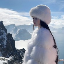 冬季毛绒瓜皮帽子女加厚保暖仿皮草洋气护耳蒙古帽防风抗寒东北帽