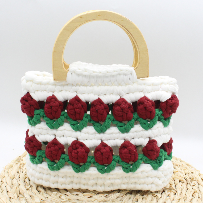 Línea de tela de bricolaje tejida a mano Bolso de tulipán Bolso de material Bolso para novias generosas y dulces