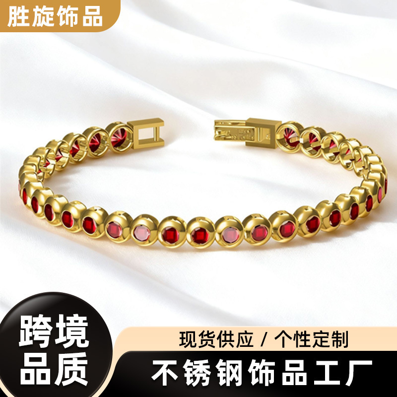 Inlaid Zircon Tennis Bracelet, Amazon Same Style, Light Luxury Full Diamond Factory Wholesale Titanium Steel Men's Bracelet