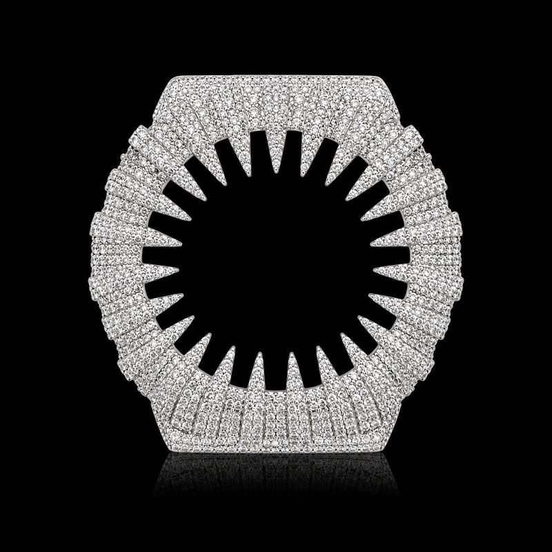 Spiked, diamond-encrusted octagonal case compatible with Casio GA-2100, G-Shock, modified for hip-hop style Spiked, diamond-encrusted octagonal case compatible with Casio GA-2100, G-Shock, modified for hip-hop style
